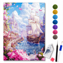 Kit de pintura diamante Navio dos Sonhos em Mar Floral da LoveArtBrasil, com diamantes coloridos e design marítimo.