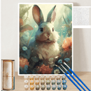 Pintura por números Coelho Encantado da floresta da LoveArtBrasil, com detalhes coloridos de um coelho na floresta.