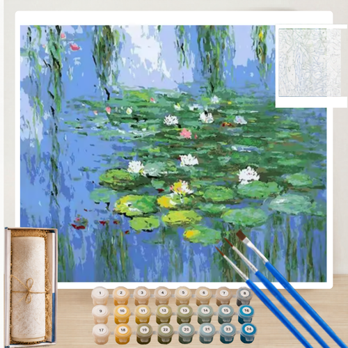Kit Pintura Numerada Lago das Flores Azuis