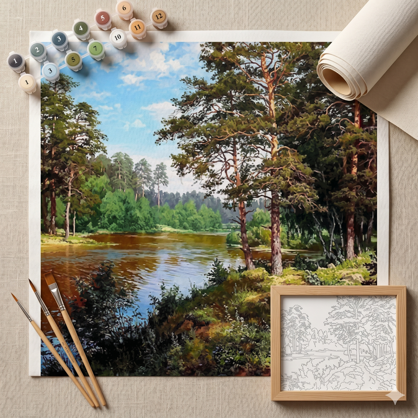Kit Pintura Numerada Reflexos da Floresta Serena