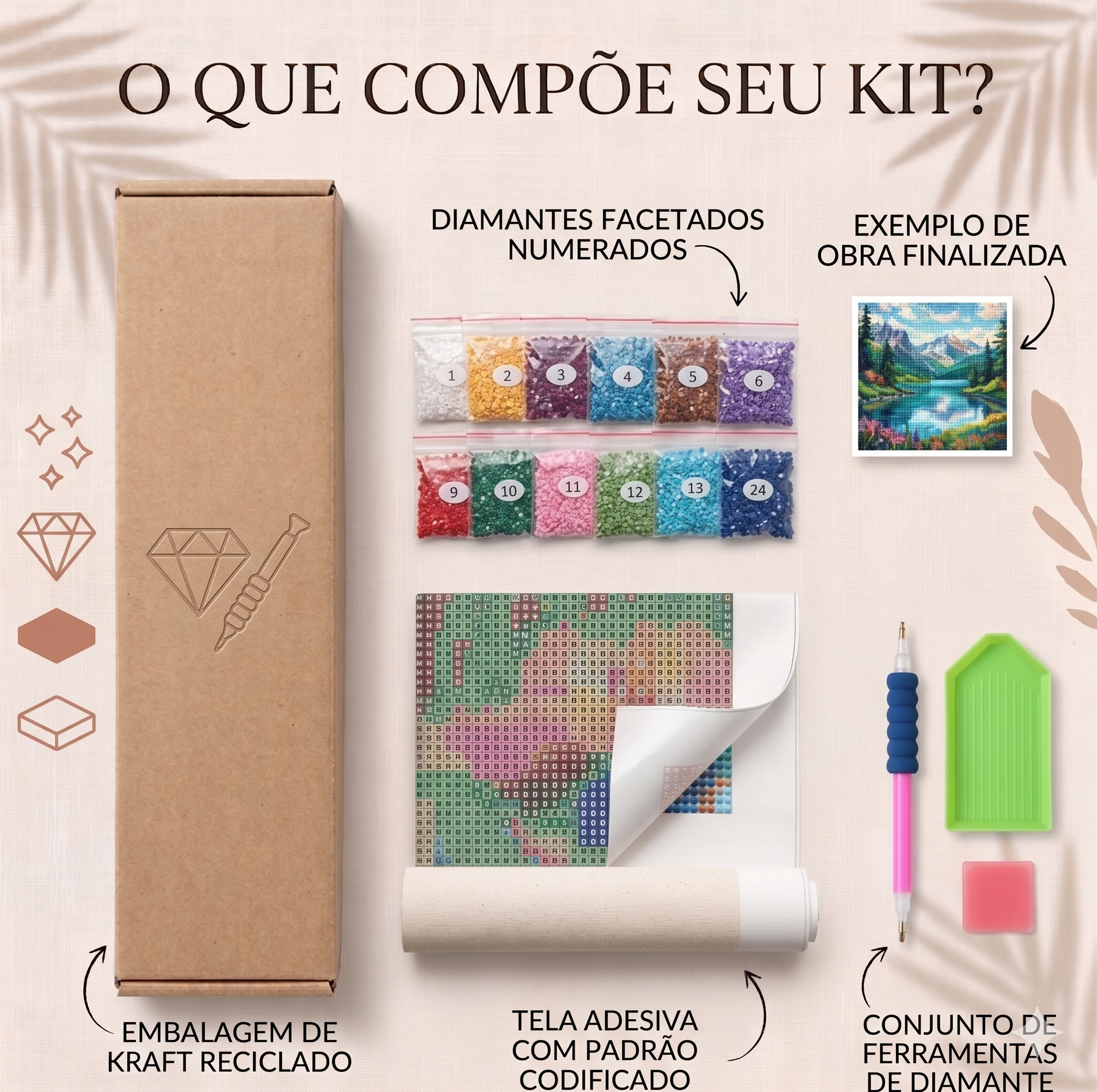 Kit de pintura diamante Leão colorido, Rei da Selva, da LoveArtBrasil, com diamantes brilhantes e detalhes vibrantes.