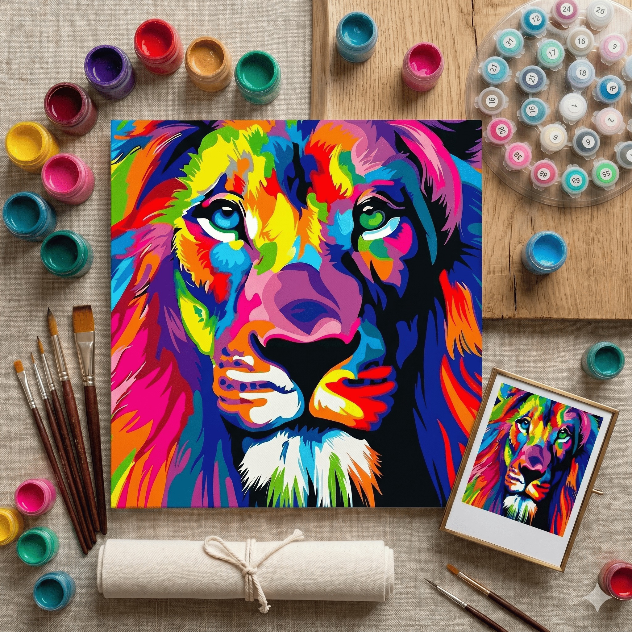 Kit Pintura Numerada Leão Psicodelico