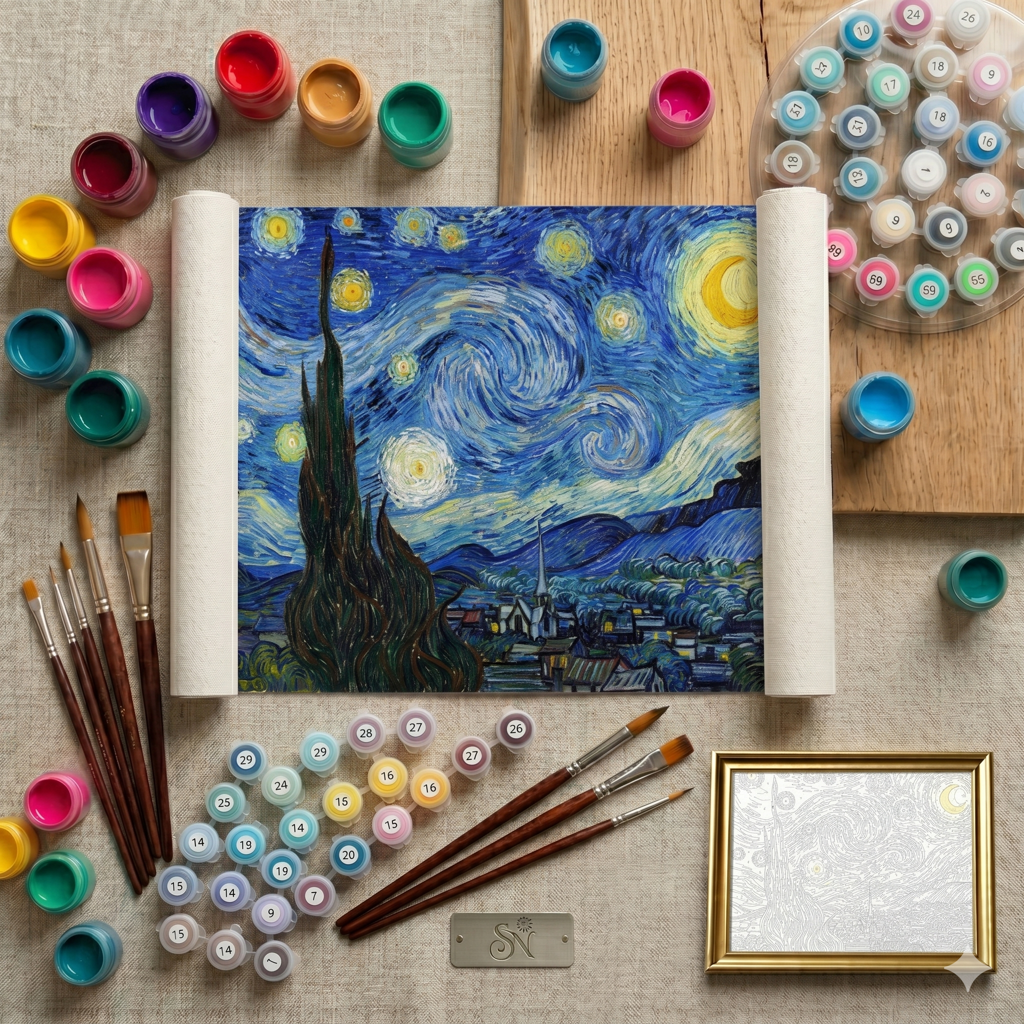 Kit Pintura Numerada Noite Estrelada