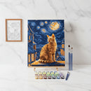 Kit de pintura numerada Gato Ruivo na Noite Estrelada da loveartbrasil, com telas e tintas para criar uma obra de arte detalhada
