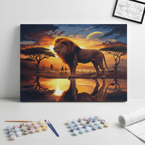 Kit Pintura Numerada Leão no Pôr do Sol