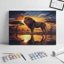 Kit de pintura numerada Leão no Pôr do Sol da loveartbrasil, com tela e tintas para criar uma obra de arte vibrante.