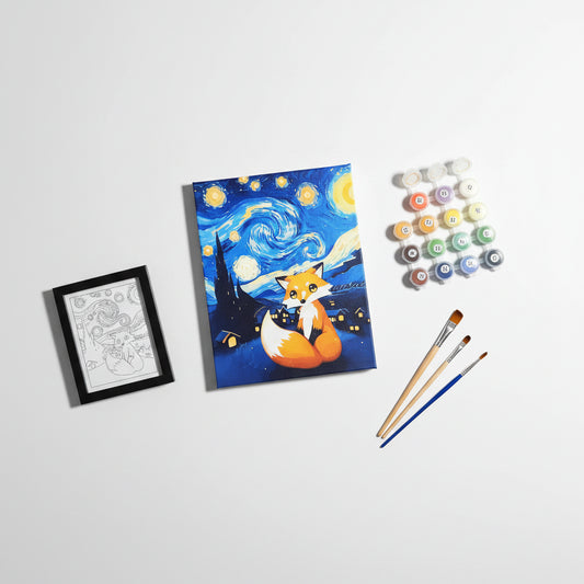 Kit Pintura Numerada Raposa na Noite Estrelada