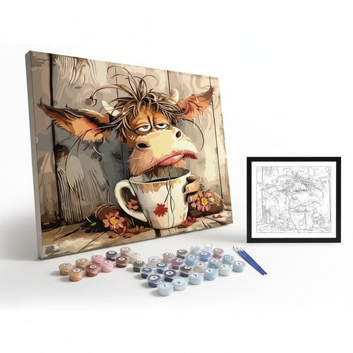 Kit Pintura Numerada Vaca na Xícara de Café