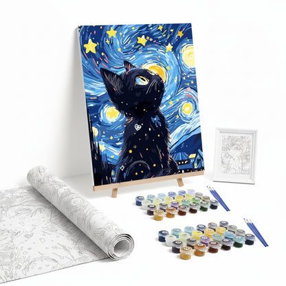 Kit Pintura Numerada Gato no Céu Estrelado
