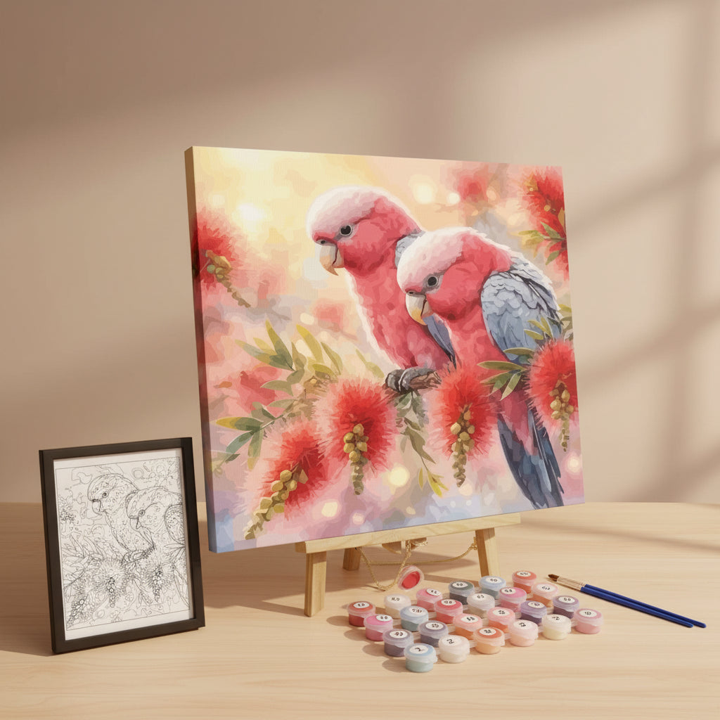 Kit Pintura Numerada Pássaros Vermelhos