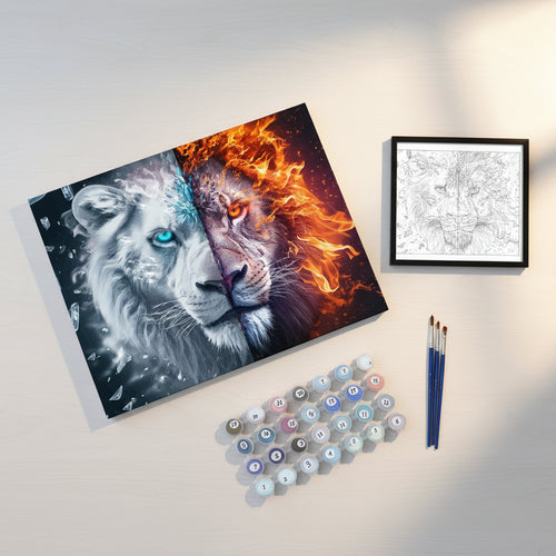 Kit Pintura Numerada Leão Duas Faces