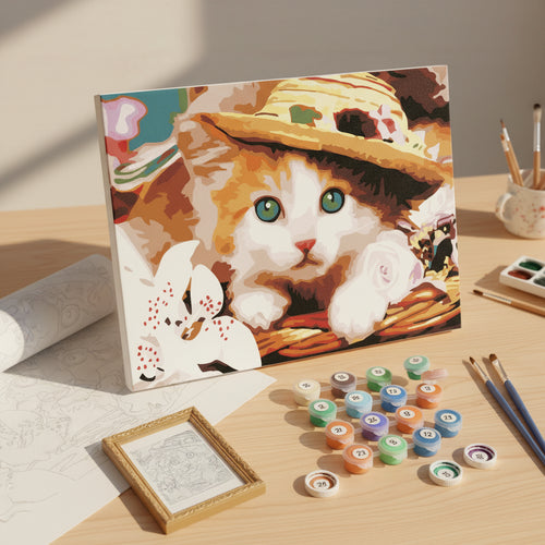 Kit Pintura Numerada Gatinhos com Chapéu