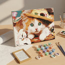 Kit de pintura numerada Gatinhos com chapéu da loveartbrasil, com tela, tintas e pincéis para criar uma arte divertida com gatos.